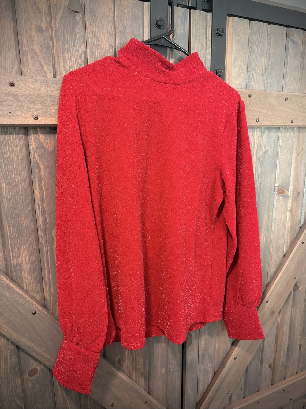 Sparkly Red Turtleneck Long Sleeve Top